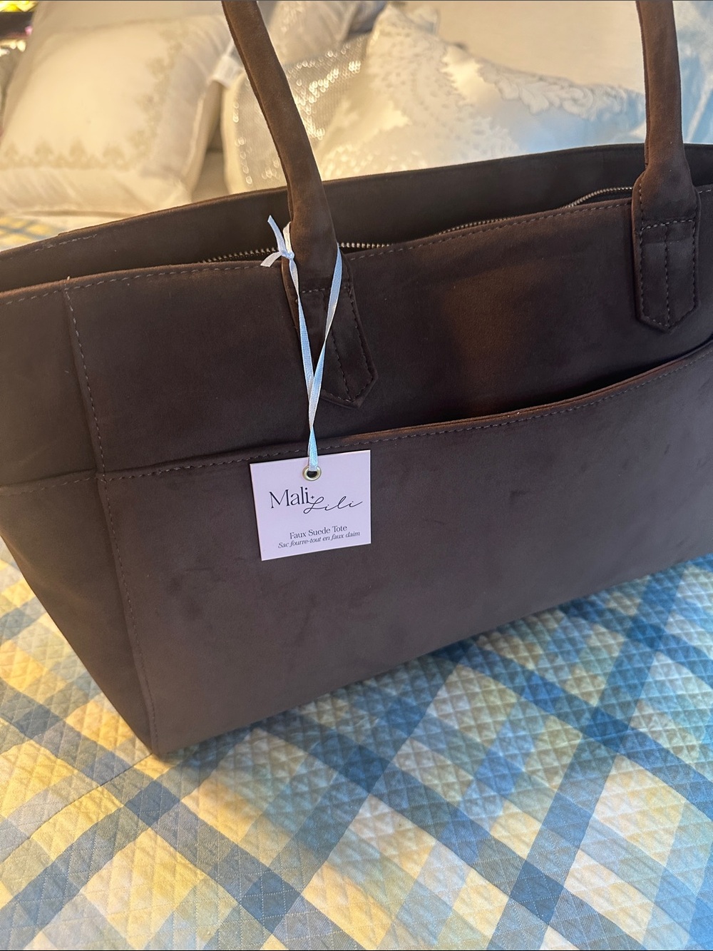 Faux Suede Tote in Dark Brown